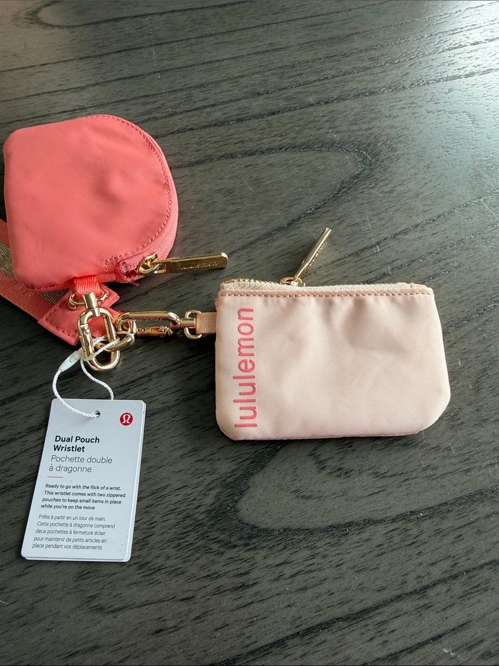 lululemon athletica Coral and Light Pink Kids Wristlet Keychain Pouch Set